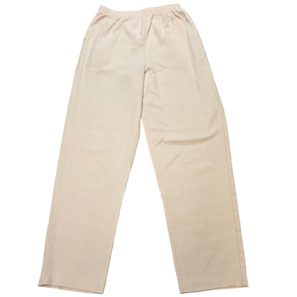 Blair Textured Pull On Pants Women's Size M Beige Cotton Blend Elastic Waist